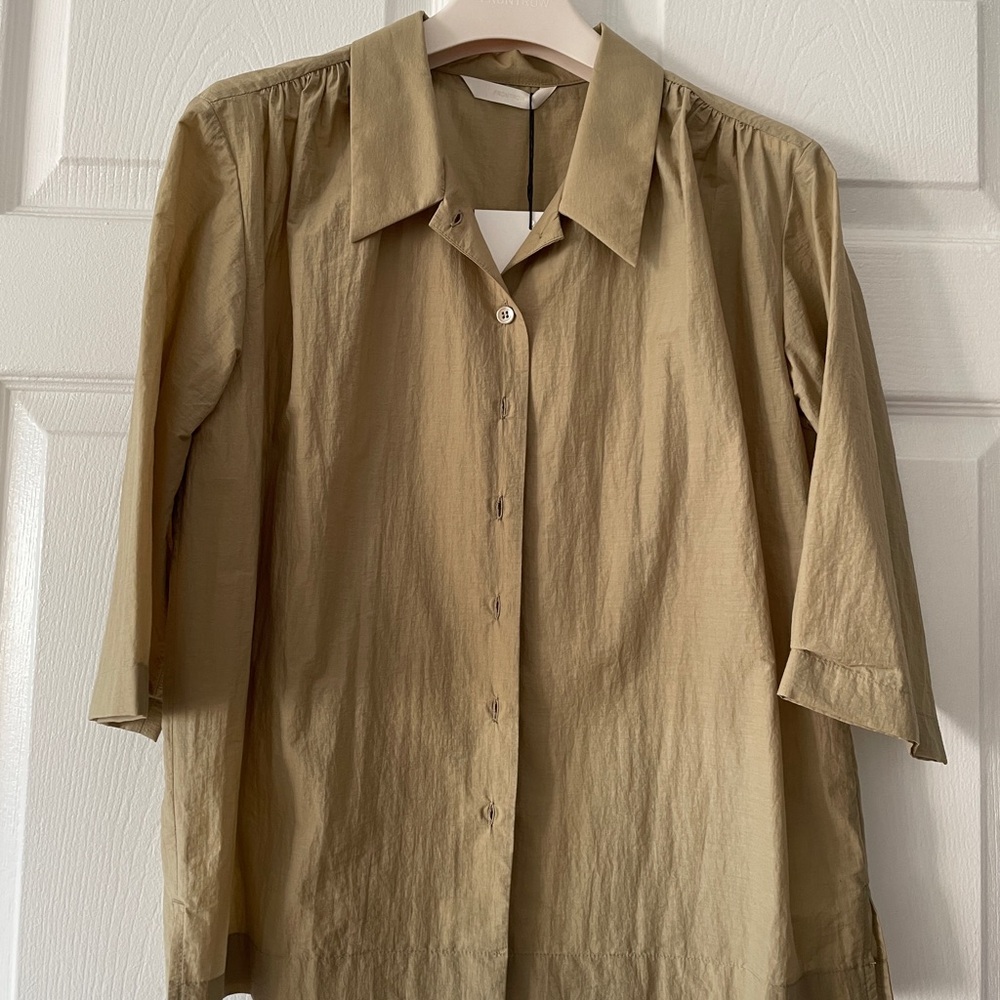 Front row Olive Tan Button-Up short sleeve Blouse